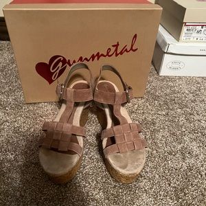 Gunmetal Brand Suede Wedge